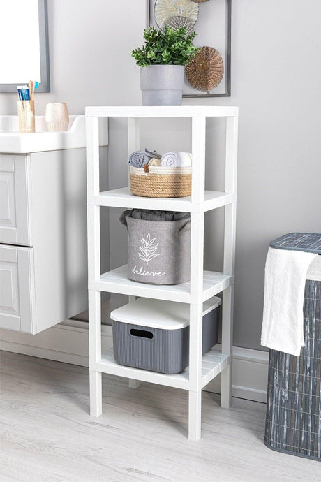 4 Tiers Plastic Shelving Unit Kitchen Shelf Bathroom Shelf Balcony Shelf Bathroom Organizer White - Swordslife