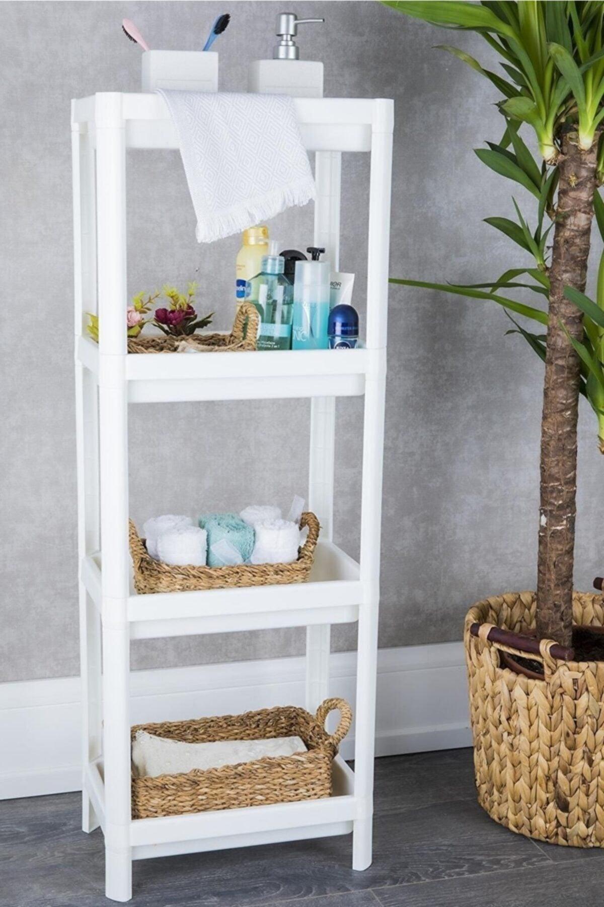 4 Tiers Plastic Shelving Unit Kitchen Shelf Bathroom Shelf Bathroom Organizer Organizer White - Swordslife