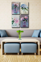 Set of 4 Wooden Tables - Flowers In Vase Wall Decor For Living Room Living Bedroom Kitchen 30x45cm - Swordslife