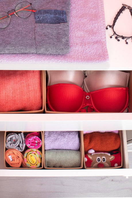 Set of 4 Beige Drawer Organizer Organizer
