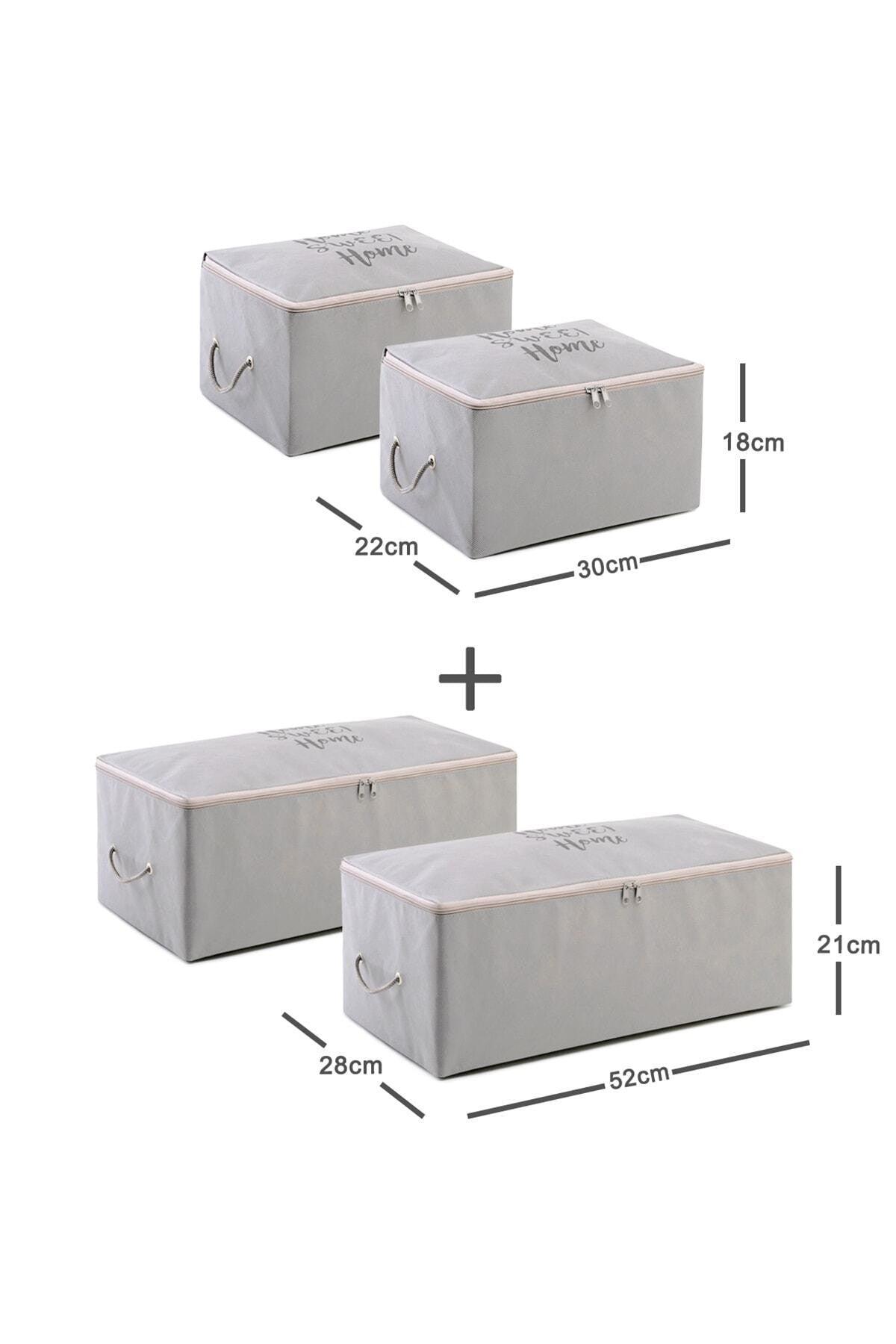 Set of 4 Gray Printed Storage Bags