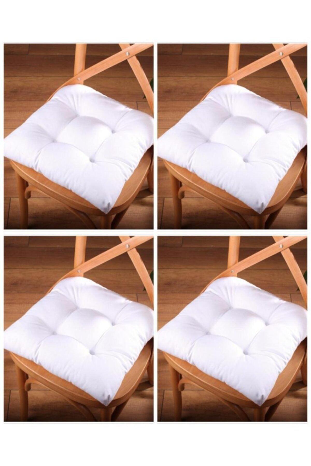4 Pcs Lux Pofidik White Chair Cushion Special Stitched Laced 40x40cm - Swordslife