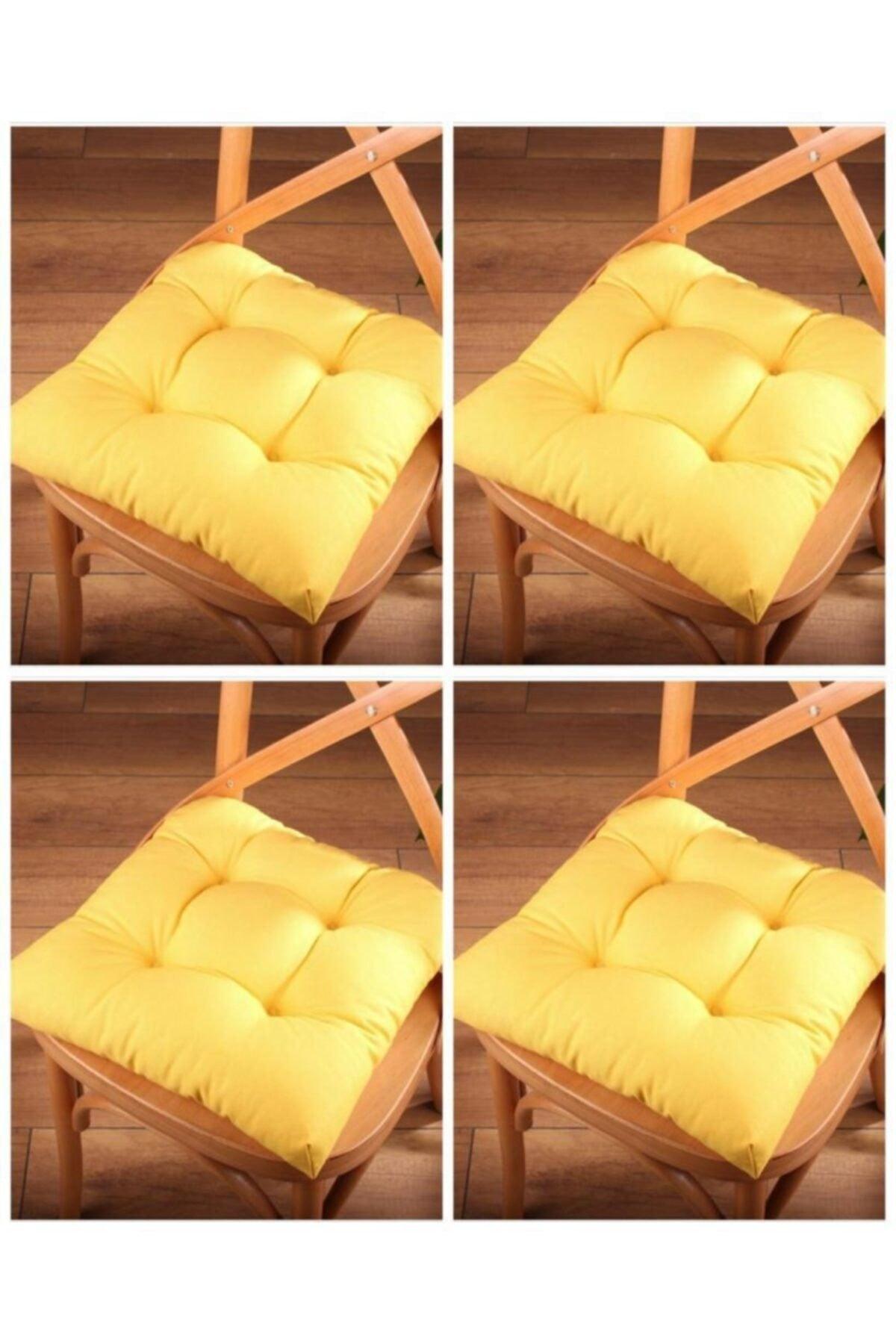 4 Pcs Lux Pofidik Yellow Chair Cushion Special Stitched Laced 40x40cm - Swordslife