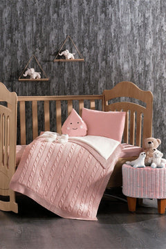 Pink baby sleep set with cotton blanket and matching accessories