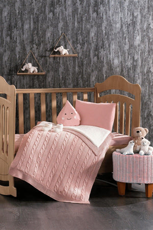 Lily Pink Baby Sleeping Set with 4 Piece Booties 100% Cotton Knitwear Blanket and Pear Pillow - Swordslife