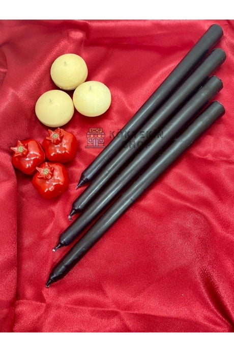 4 Pieces Black Glossy Black Color Cylinder Taper Candlestick Candle with Pearlescent Black Long Thin Conical 4 Pieces - Swordslife