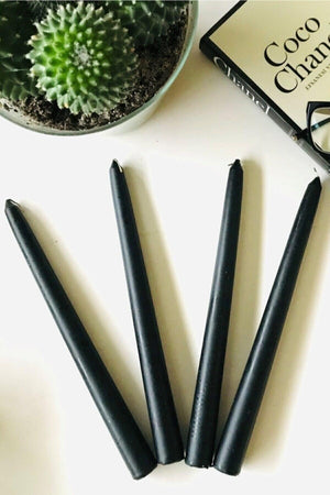 4 Pieces Black Glossy Black Color Cylinder Taper Candlestick Candle with Pearlescent Black Long Thin Conical 4 Pieces - Swordslife