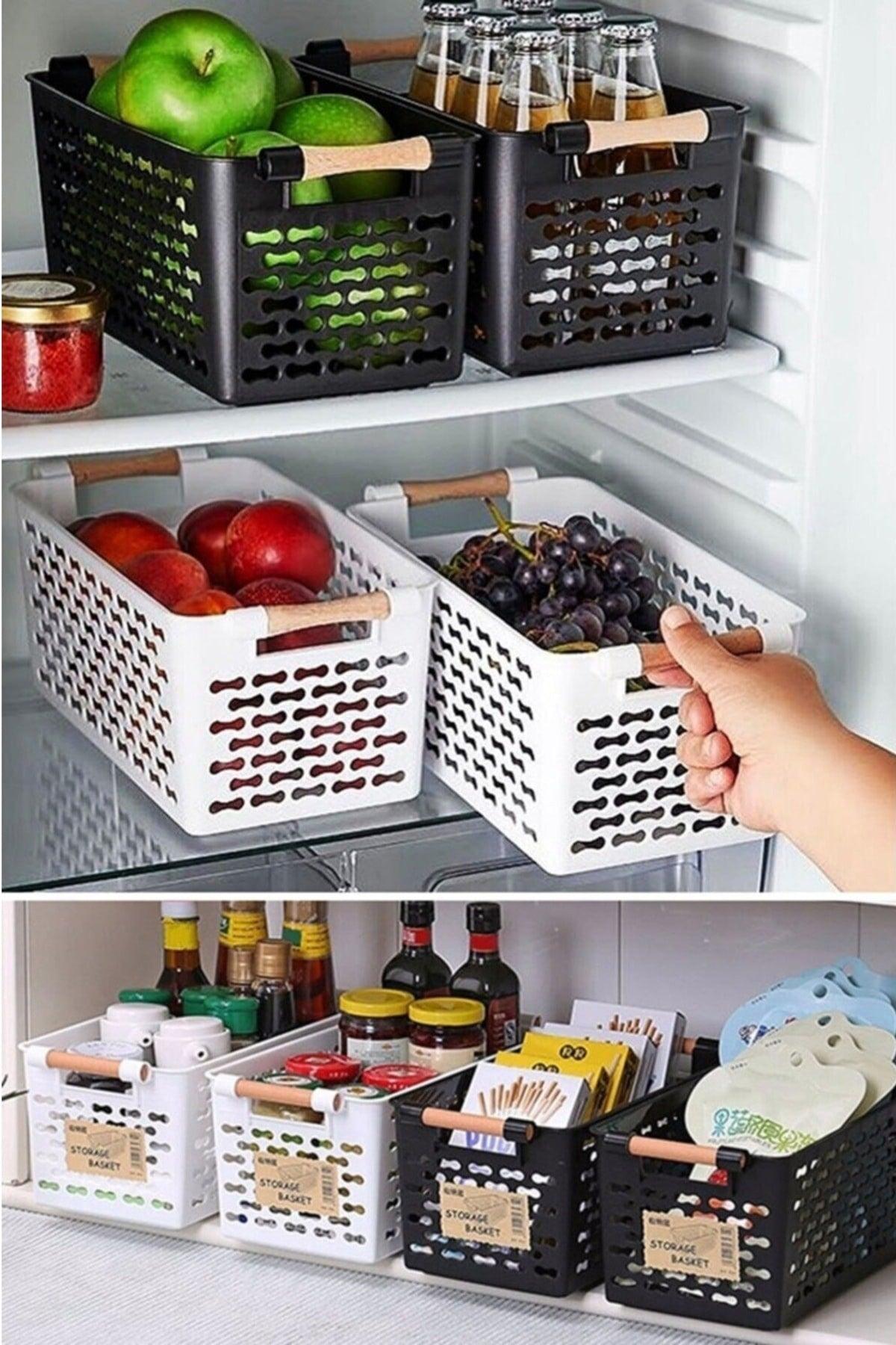 4 Pcs Wooden Color Plastic Handle Organizer