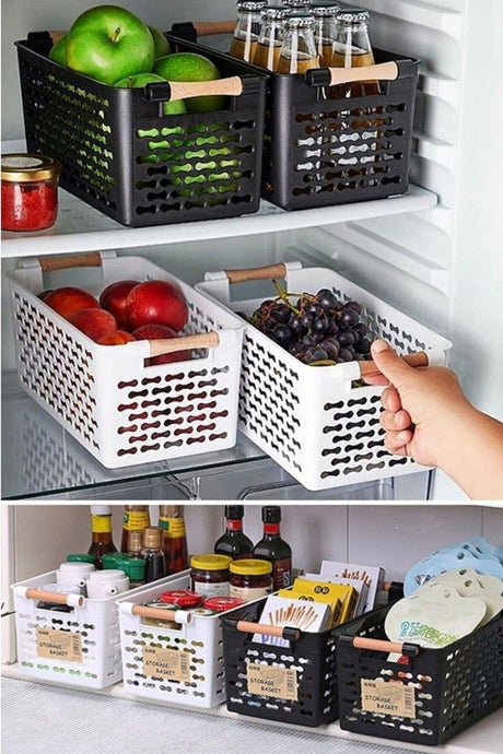 4 Pcs Wooden Color Plastic Handle Organizer
