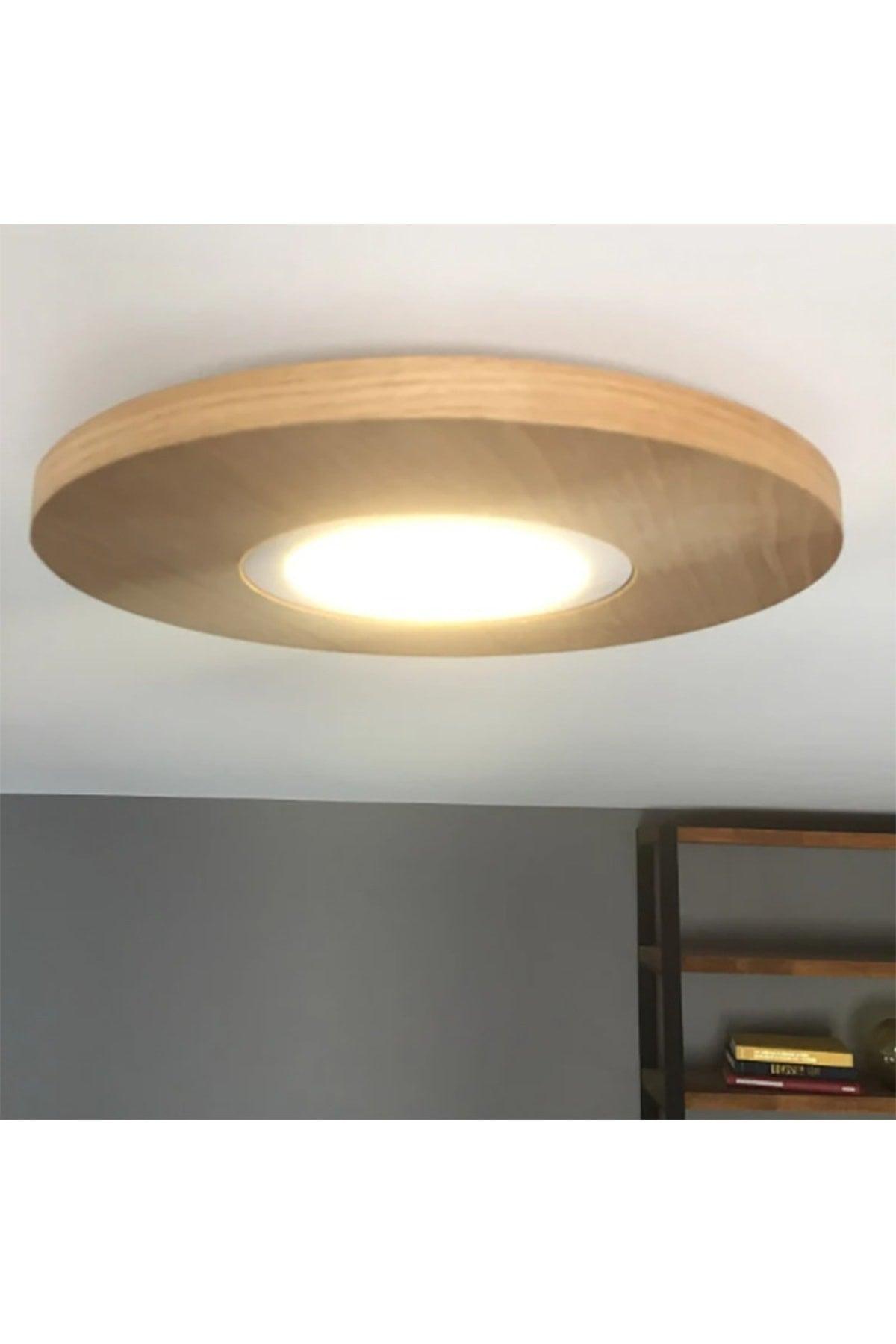 42cm - Round Oak Veneer Led Ceiling Light, Bedroom, Hallway, Bathroom Lamp - Swordslife