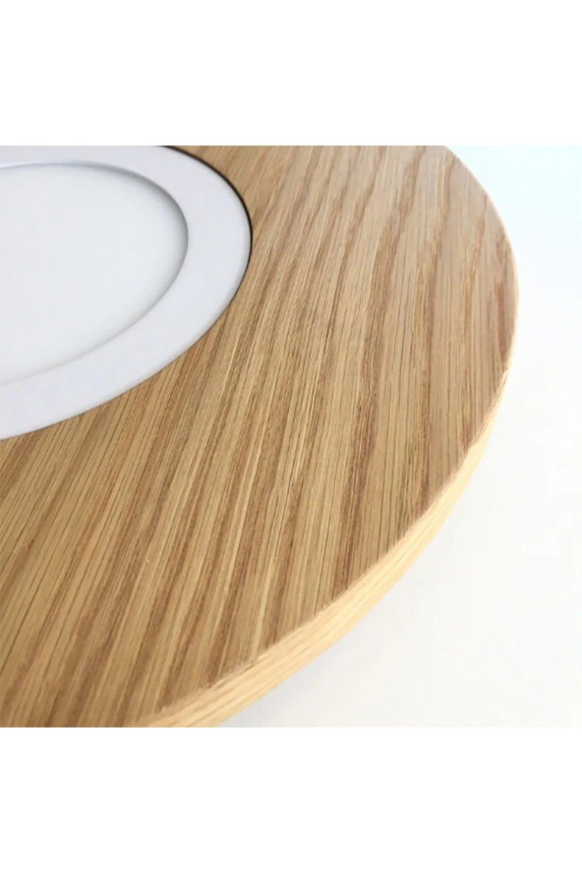 42cm - Round Oak Veneer Led Ceiling Light, Bedroom, Hallway, Bathroom Lamp - Swordslife