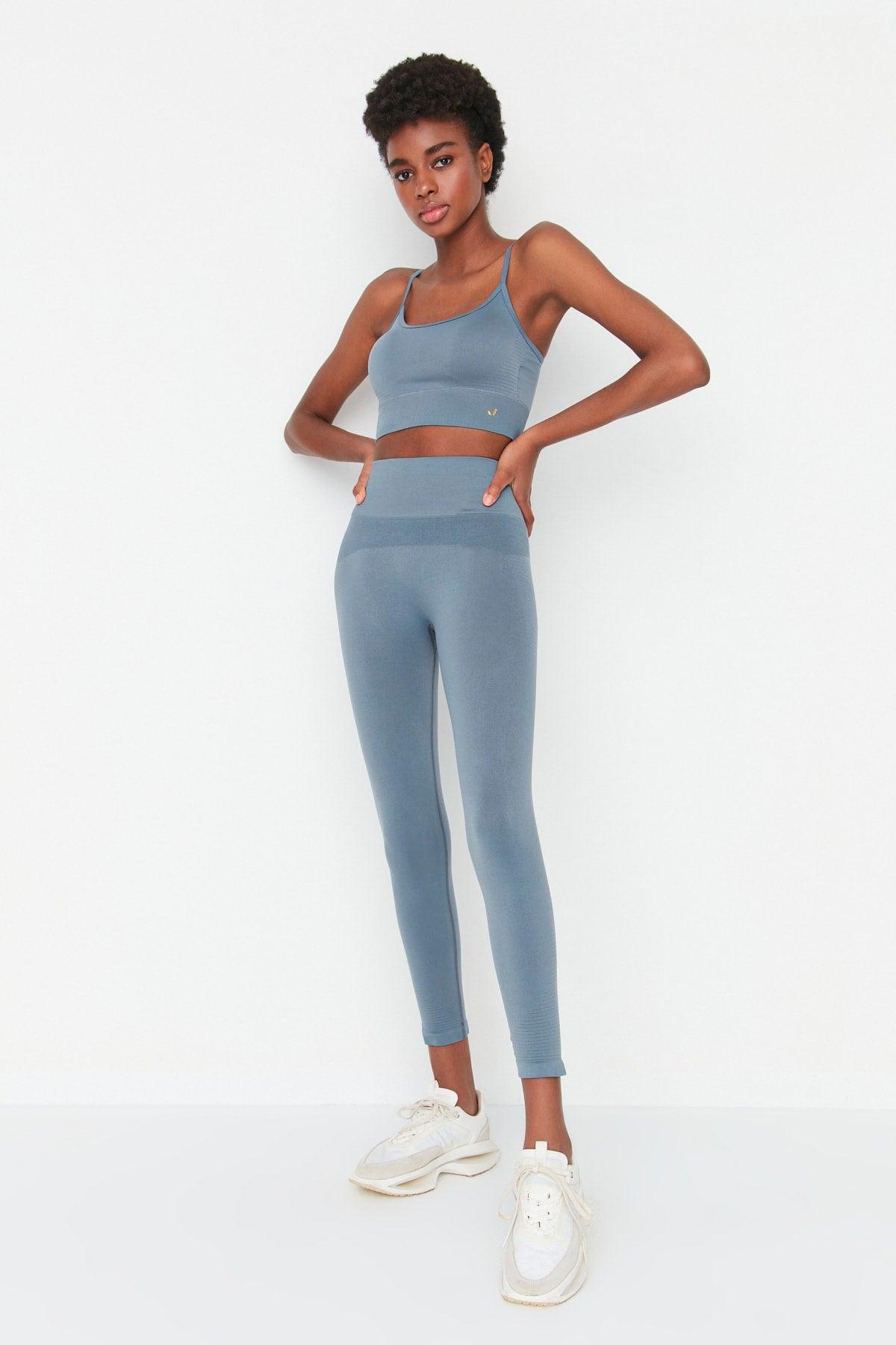Vella - Pastel Blue High Waist Gathering Leggings - Swordslife