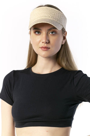 14055 Uv Protected Leopard Patterned Beige Colored Open Top Visor Hat