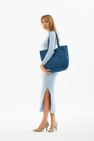 Indigo U50 Snap Closure The Tote Bag Printed Canvas Fabric Casual Women'S Arm And Shoulder Bag U:35