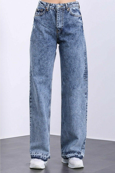 Fashion Nova Gold Lycra Loose Women Medium Snow Blue Super High Waist Wide Leg Denim Jeans - Swordslife