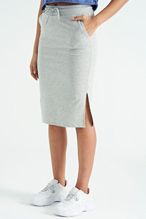 Gray Melange Side Slit Detailed Pocket Detailed Knee Length Women's Pencil Skirt - 02275 - Swordslife