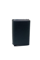 Automatic Mechanism Magnet Leather Black Men's Card Holder Wallet with Money Eyes