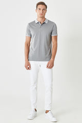 Men's Non-Shrink Cotton Fabric Slim Fit Slim Fit Gray Polo Neck T-Shirt