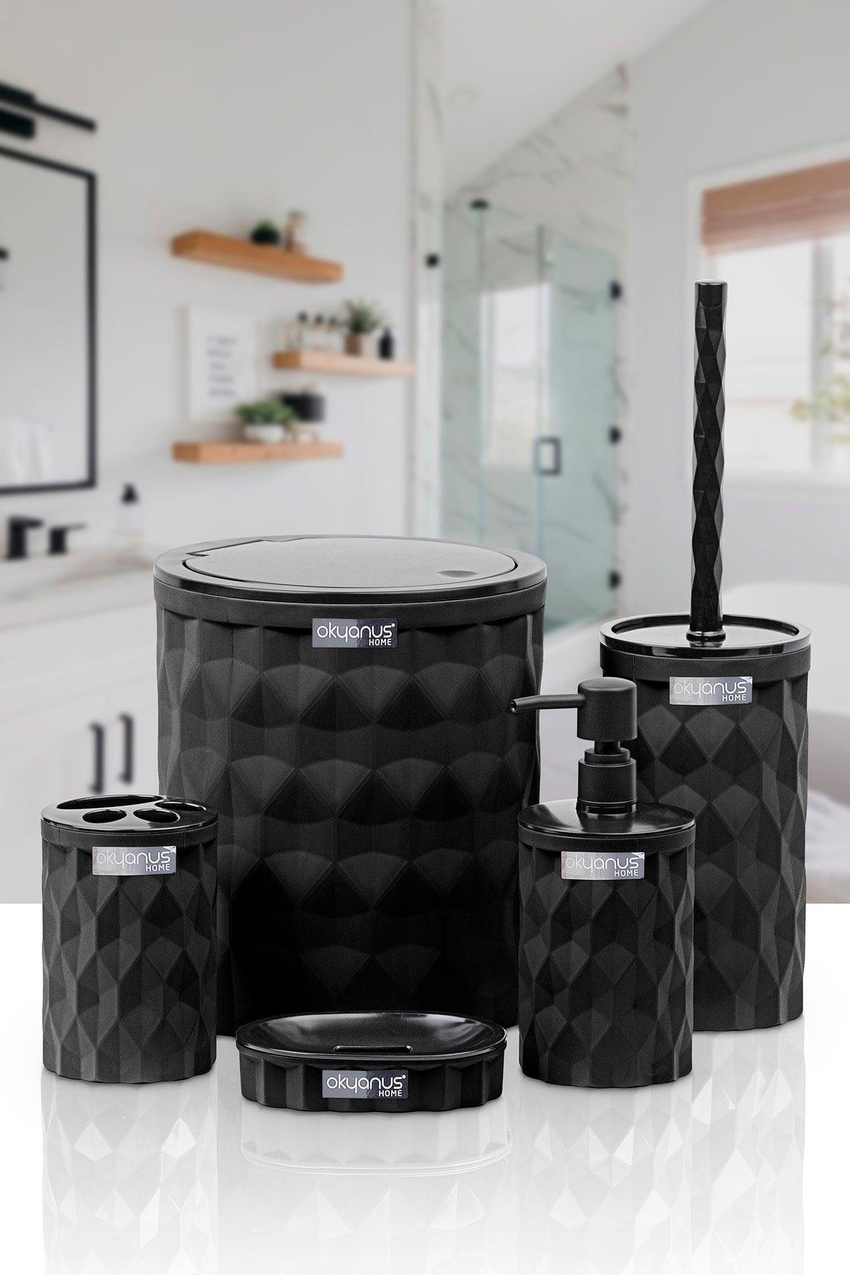 Diamond Black Click Cover 5 Pcs Bathroom Set - Swordslife