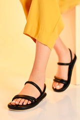 Rome Double Banded Puff Black Sandal Puff
