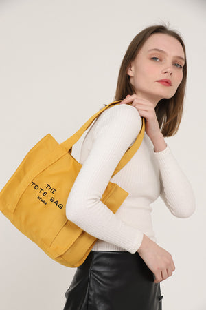 Mustard U45 Snap Closure The Tote Bag Embroidered Canvas Fabric Casual Women'S Arm And Shoulder Bag 25X