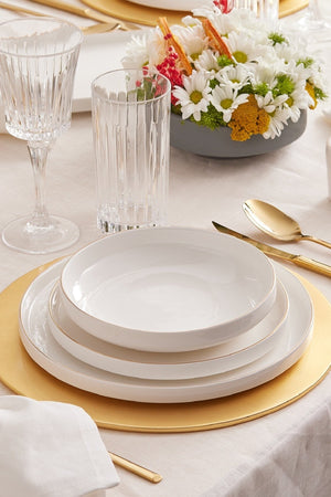Streamline New Saturn Gold 59 Pieces New Bone Dinnerware Set For 12 Persons
