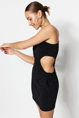 Black Fitted Knitted Window/Cut Out Detailed Evening Dress TPRSS23EL00154 - Swordslife