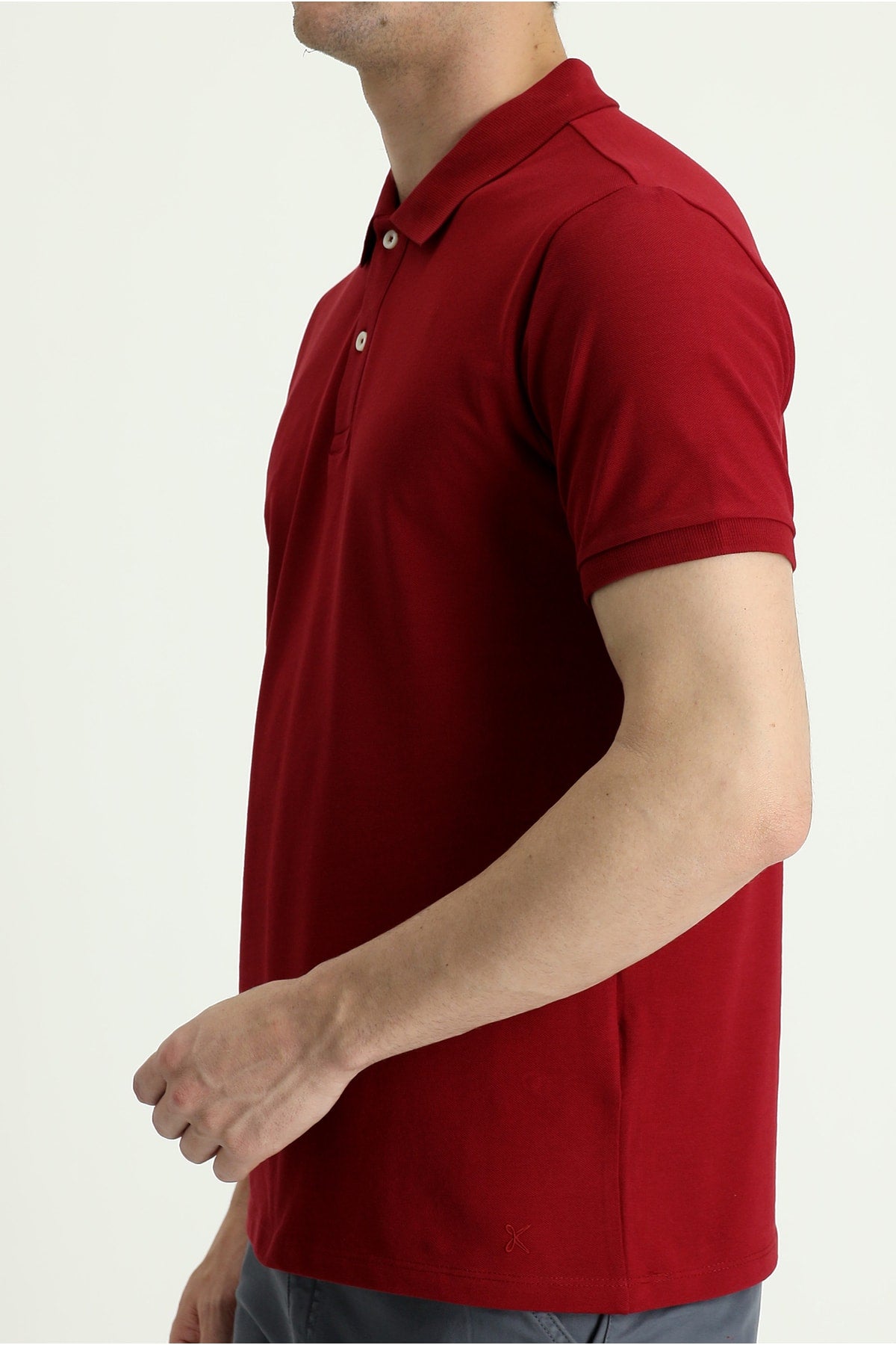 Men's Dark Red Polo Collar Slim Fit Embroidered T-Shirt