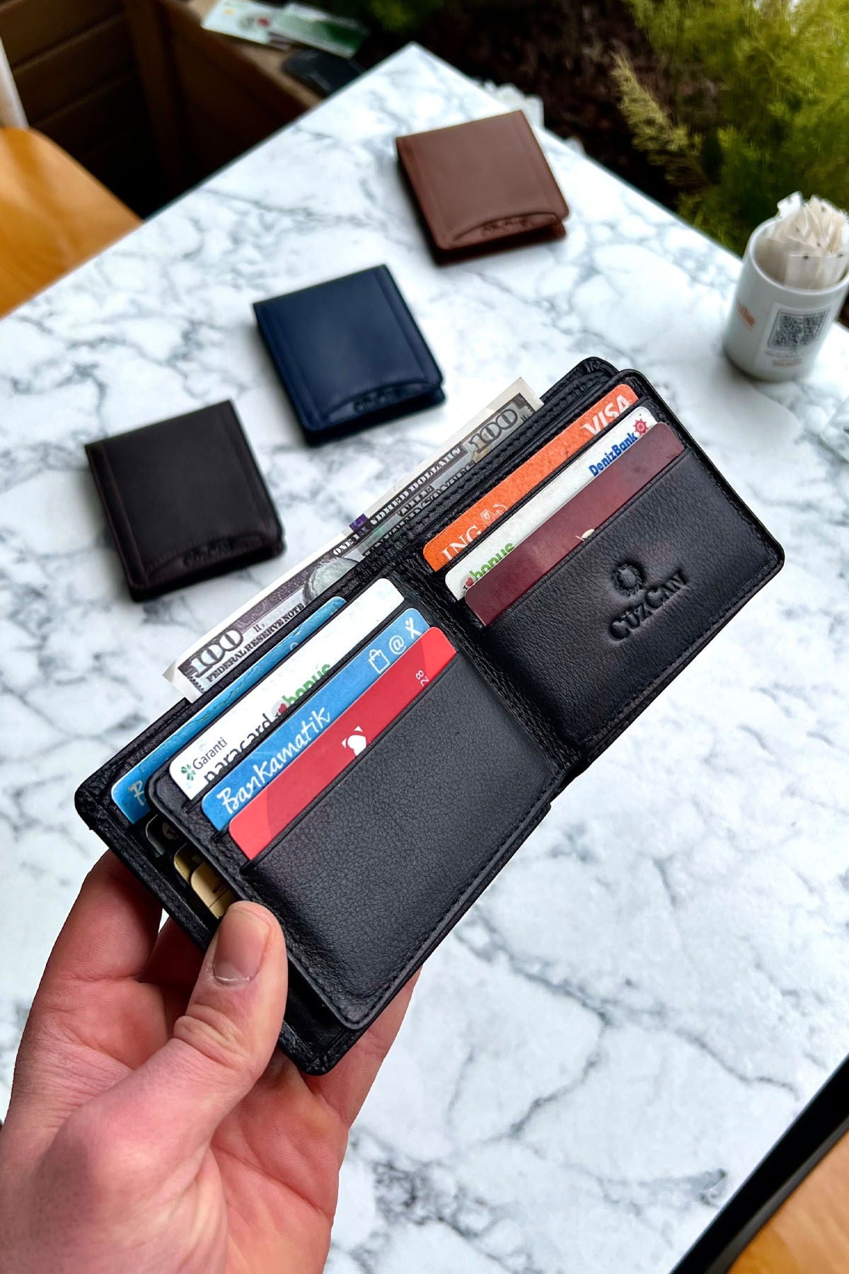 Schwarzes Schmetterlingsmodell, echtes Leder, Herrenbrieftasche mit individuellem Namendruck