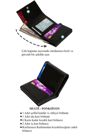 Men'S Leather Aluminum Mechanism Sliding Card Holder Wallet With Paper Money Compartment (7,5X10Cm)