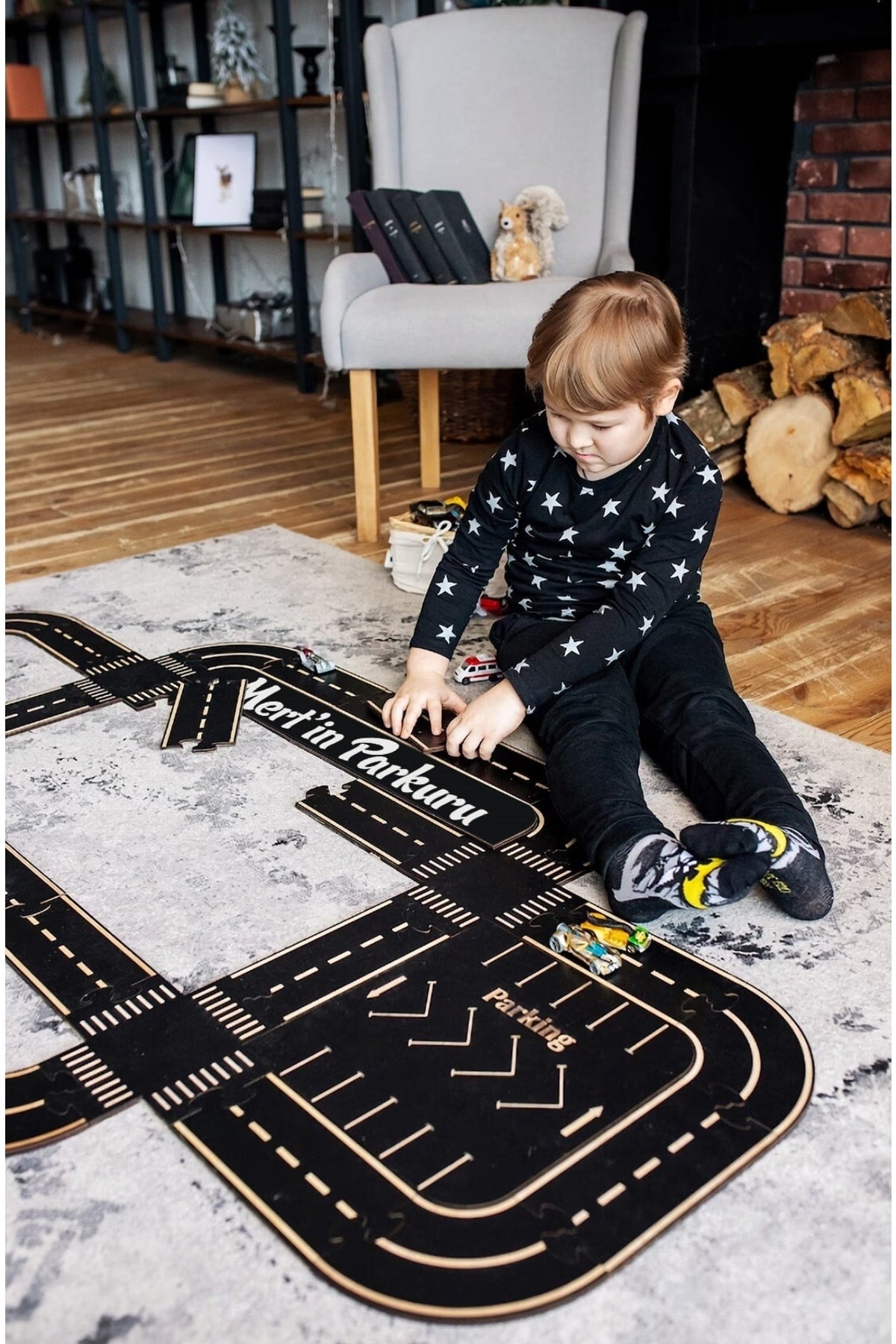 Toy Vehicle Track (large) -Educational And Fun Road Construction Wooden Toy - Highway Puzzle