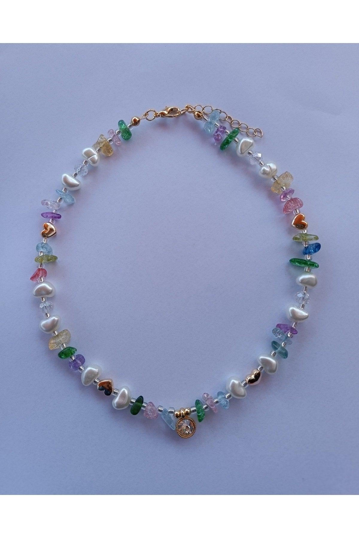 Multi Colored White Glitter Tip Natural Stone Necklace - Swordslife