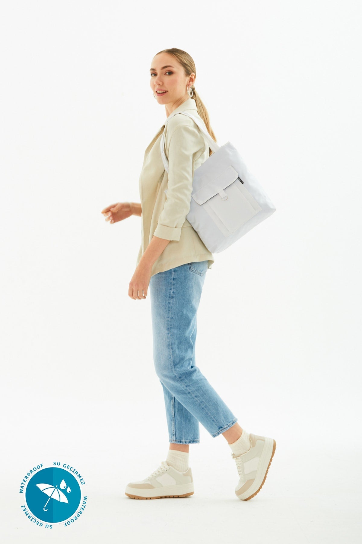 White U7 2-Compartment Large Volume Waterproof Fabric Women'S Sports Daily Arm And Shoulder Bag B:35 E:35