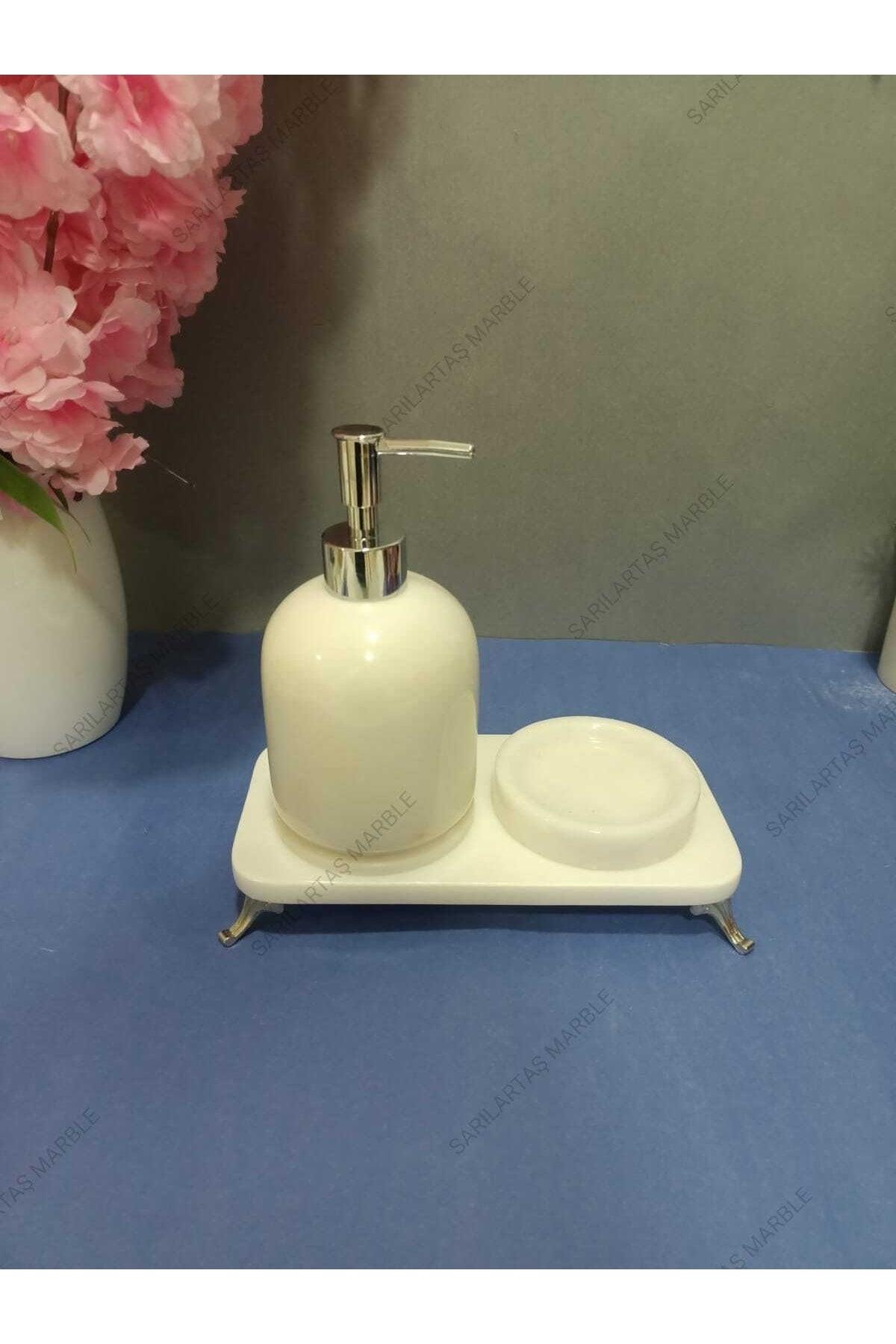 3 Pcs Natural Marble Bathroom Set-silver Liquid Soap Dispenser + Solid Soap Dispenser - Swordslife