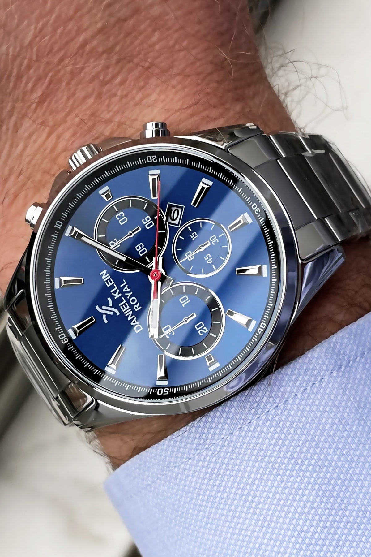 Herren Armbanduhr 3 ATM Wasserdicht Silberfarben Stahlband + Naturstein Armband Elg74