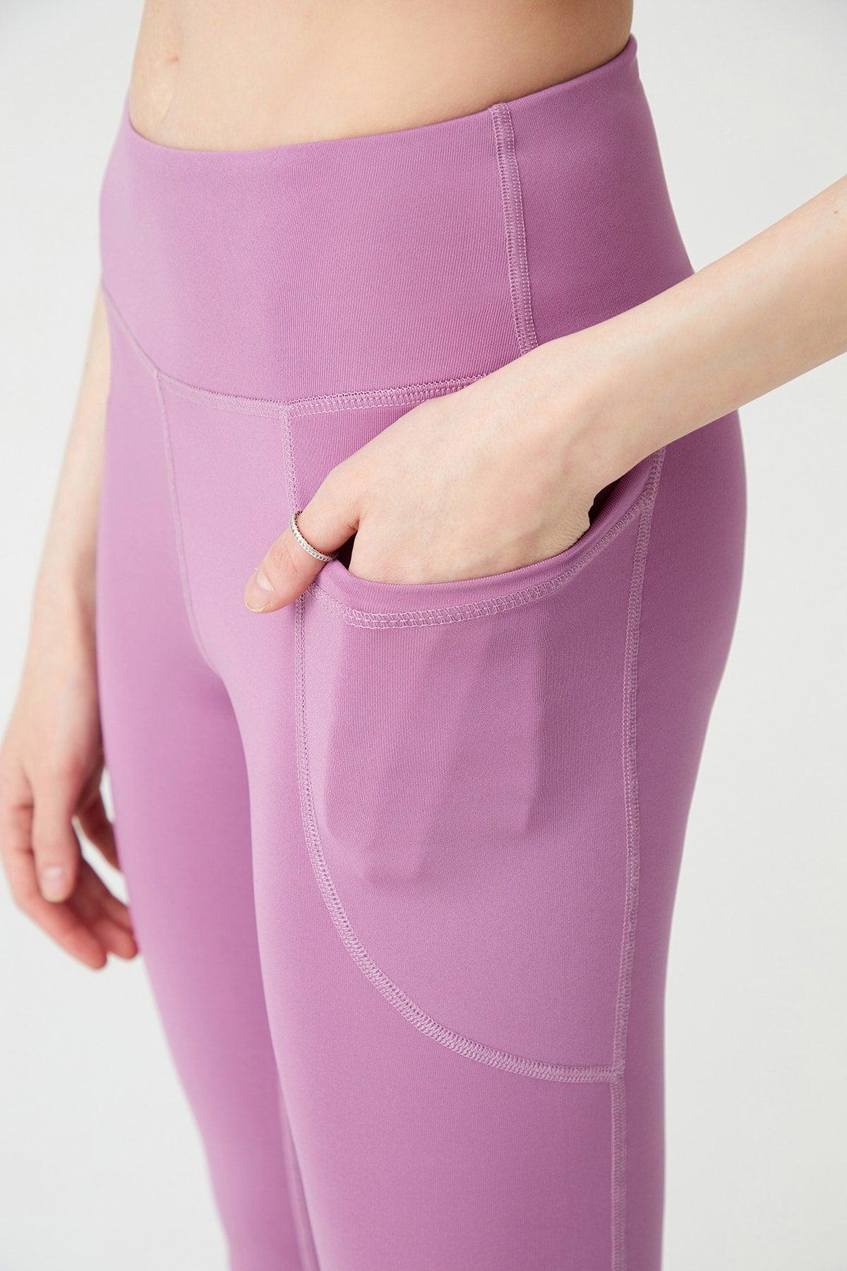 Women's Lavender High Waist Gatherer Double Pocket Spanish Leg Leggings Bootcut - Swordslife