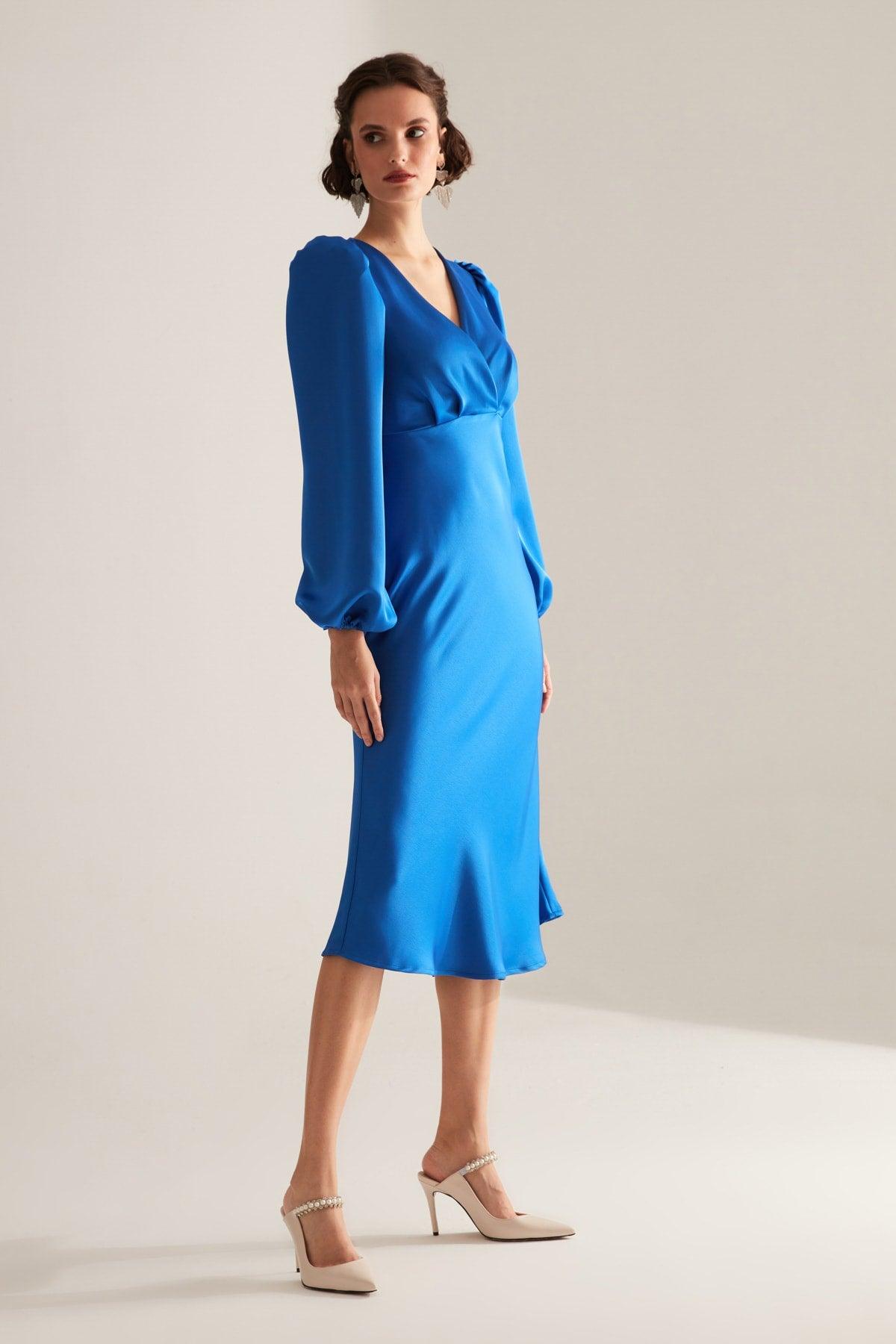 Merry Blue Double Breasted Collar Flared Dress - Swordslife