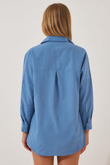 Women's Indigo Blue Oversize Long Basic Shirt DD00842 - Swordslife