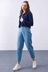 Dark Blue Women's Pocket Buttoned Denim Jacket - 97187 - Swordslife