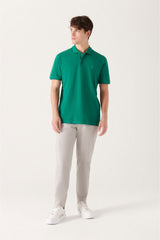  Мужская зеленая дышащая футболка из 100 % хлопка стандартного кроя с воротником-поло стандартного кроя E001004