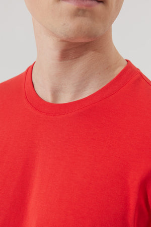 Men'S Red 100% Cotton Slim Fit Slim Fit Crew Neck Short Sleeved T-Shirt