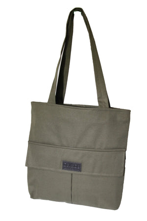 Women'S Khaki Bag Zippered Hand And Shoulder Bag Canvas Fabric Tote Bag