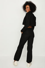 Women's Black Buttoned Crop Denim Jacket - Swordslife