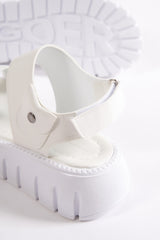 735-b White Gladiator Platform Sandals With Thick Scalloped Sole
