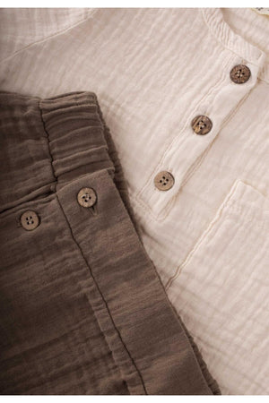 Organic Half Pop Shirt Shorts Set 1-5 Age Cream/Dark Beige