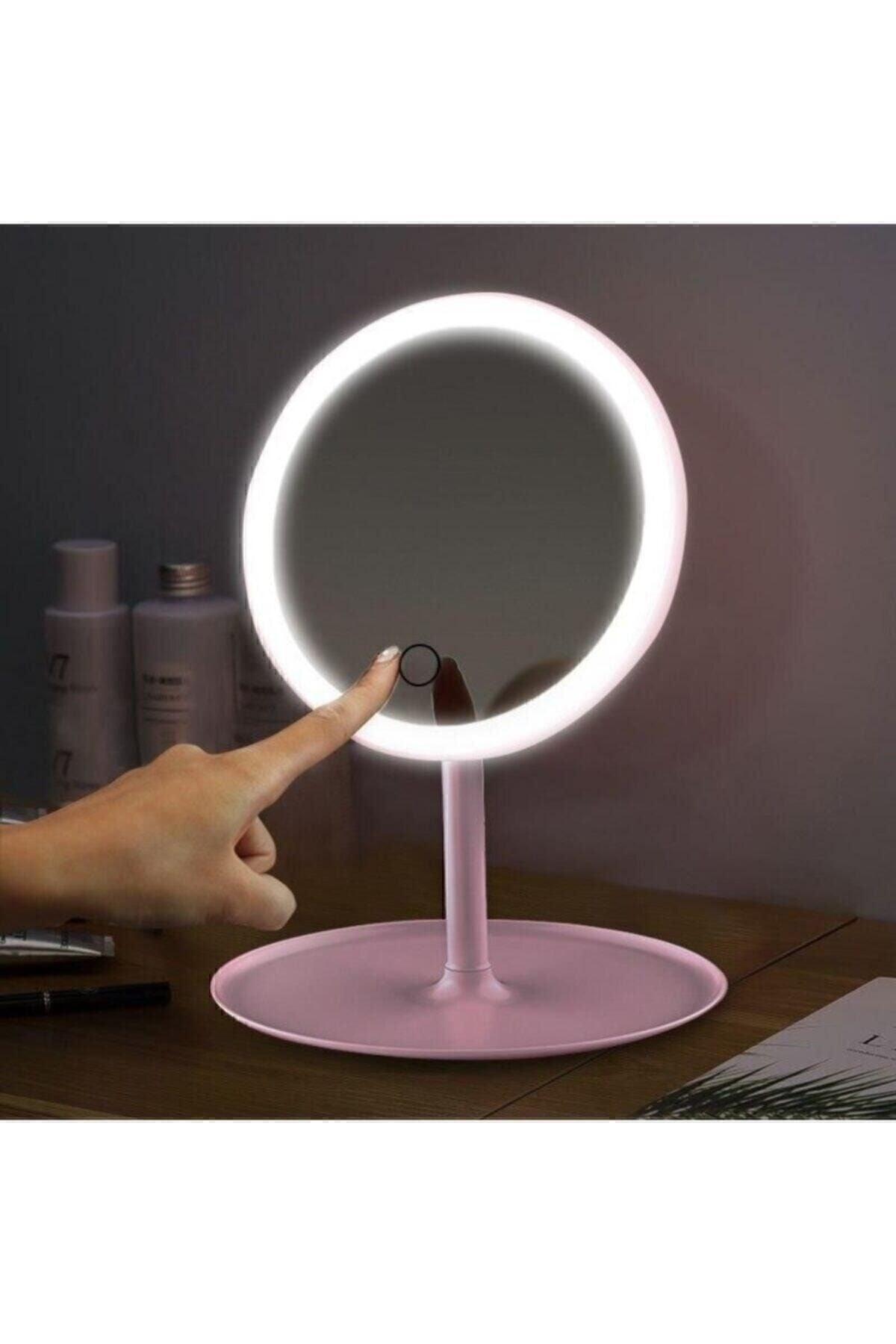 White Touch Led Lighted Usb Li Round Table Top Makeup Mirror - Swordslife