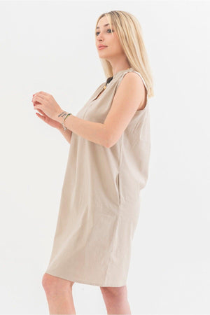 Washed Cotton Lycra Dress with Pockets - Swordslife