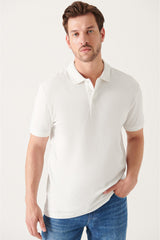 Men's White 100% Cotton Breathable Standard Fit Normal Cut Polo Neck T-shirt E001004