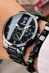 Steel Band Men's Wristwatch Waterproof Wristband With Gift