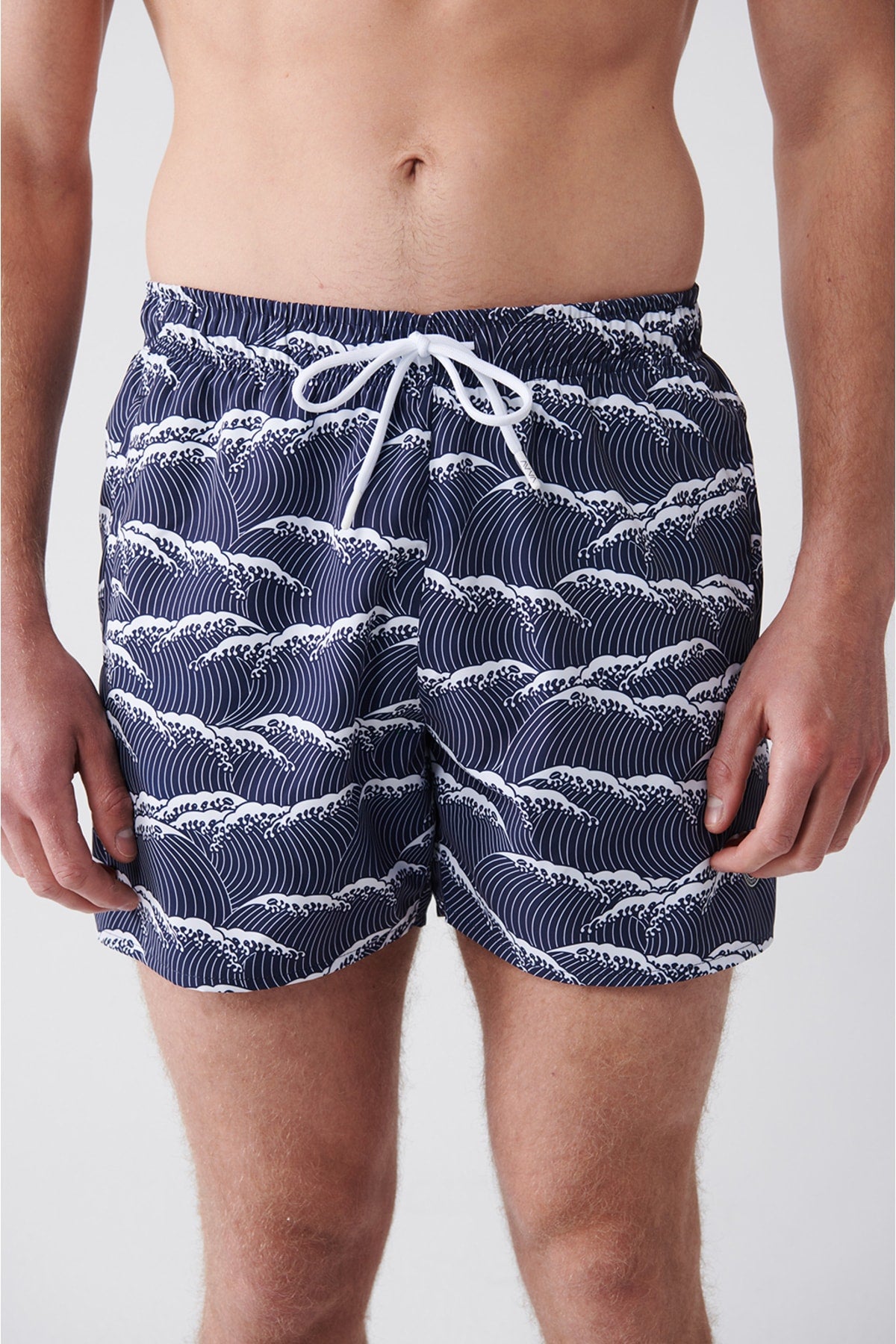 Men'S Navy Blue Quick Dry Printed Standard Size Swimwear Marine Shorts E003802